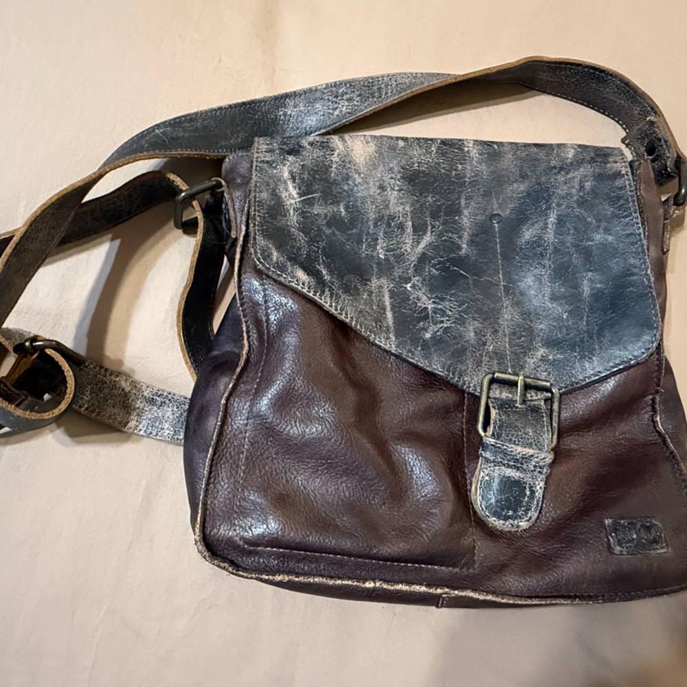 BED|STU Distressed Gray and Brown Leather Crossbody Bag